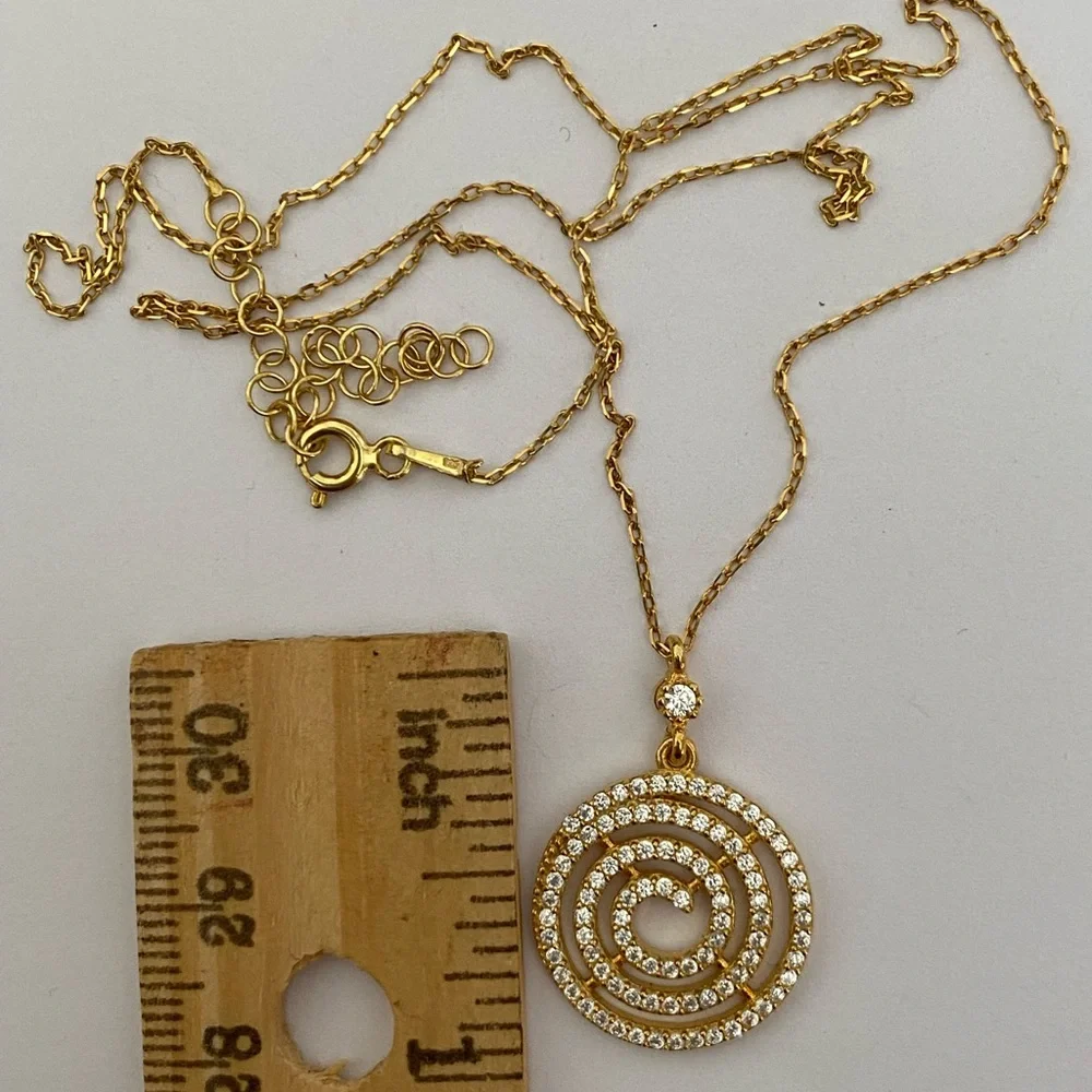 925 silver necklace round swirl chain yellow gold plated - Picture 2 of 3